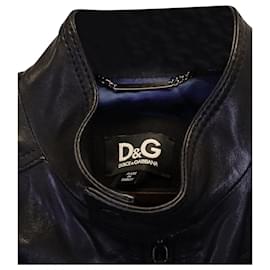 Dolce & Gabbana-Dolce & Gabbana Chaqueta con cremallera en cuero negro-Negro
