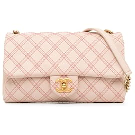 Chanel-Chanel Pink Small Calfskin Triple Stitched Flap-Pink