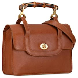 Gucci-Gucci Brown Bamboo Leather Satchel-Brown