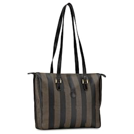 Fendi-Fendi Brown Pequin Tote-Brown,Other