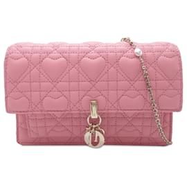 Dior-Dior Pink Lambskin Heart Motif Cannage My Dior Daily Chain Pouch-Pink
