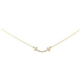Tiffany & Co-Collar con colgante Tiffany Gold Mini de oro amarillo de 18 quilates con diamantes en forma de T-Dorado