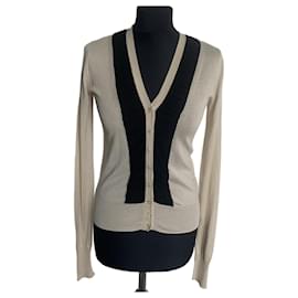 Dolce & Gabbana Cardigan Creme und Schwarz mit Chiffon-Details Schwarz Roh