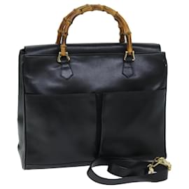 Gucci-GUCCI Bamboo Shoulder Bag Leather 2way Black Auth 71587-Black