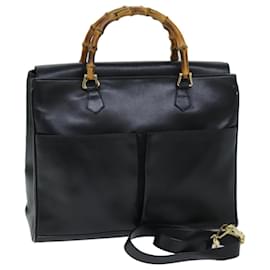 Gucci-GUCCI Bambus Umhängetasche Leder 2way Schwarz Auth 71587-Schwarz