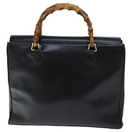 Gucci-GUCCI Bolsa de Ombro em Bambu Couro 2way Preto Auth 71587-Preto