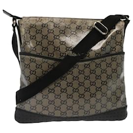 Gucci-GUCCI GG Crystal Shoulder Bag Black Beige 145857 Auth 73231-Black,Beige