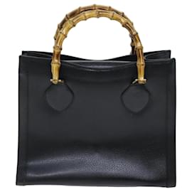 Gucci-GUCCI Bamboo Hand Bag Leather Black 002 1095 0260 Auth ep4125-Black