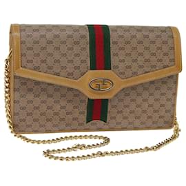 Gucci-GUCCI Micro GG Supreme Chain Web Sherry Line Umhängetasche PVC Beige Auth yk12014-Beige