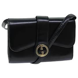 Gucci-GUCCI Shoulder Bag Leather Black Auth ep4082-Black