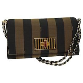 Fendi-FENDI Sac à bandoulière en toile de noix de pécan Marron Noir Auth 73036-Marron,Noir