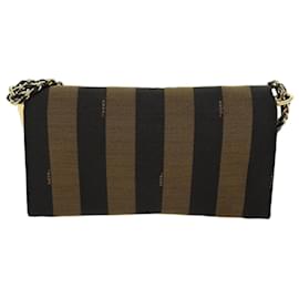 Fendi-FENDI Sac à bandoulière en toile de noix de pécan Marron Noir Auth 73036-Marron,Noir
