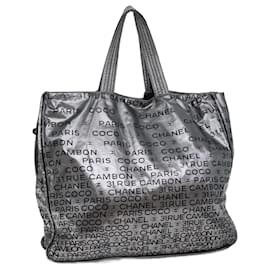 Chanel-CHANEL Unlimited Tote Bag Lona revestida Plata CC Auth bs13737-Plata
