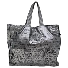 Chanel-CHANEL Unlimited Tote Bag Lona revestida Plata CC Auth bs13737-Plata