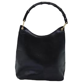 Gucci-GUCCI Bamboo Shoulder Bag Leather Black 0013006 Auth 73163-Black