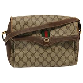 Gucci-GUCCI GG Supreme Web Sherry Line Shoulder Bag PVC Beige 904 02 084 Auth 73034-Beige