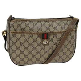 Gucci-GUCCI GG Supreme Web Sherry Line Shoulder Bag PVC Beige 89 02 077 Auth 73369-Beige
