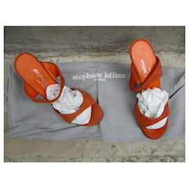 Stéphane Kelian-Orange suede calf mules, size 36.-Orange