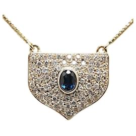 & Other Stories-LuxUness 18Collier pendentif diamant et saphir en or k Collier en métal en excellent état-Doré