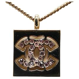 Chanel-Chanel Chanel Vintage Coco Mark Rhinestone Necklace Gold Pink Metal Necklace in Very Good-Golden