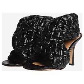Bottega Veneta-Black square intrecciato sandal heels - size EU 37.5-Black