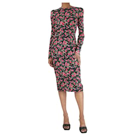 Dolce & Gabbana-Black rose printed midi dress - size UK 8-Black