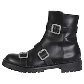 Jimmy Choo-Black diamante embellished leather boots - size EU 36.5-Black