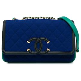 Chanel-Aba de filigrana Chanel Blue Small Jersey CC-Azul