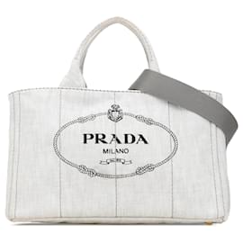 Prada-Prada Gray Denim Canapa Logo Satchel-Grey
