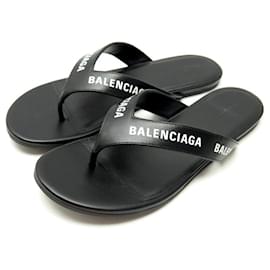 Balenciaga-NEW BALENCIAGA ROUND THONG SHOES 613845 SANDALS 38 BLACK LEATHER SHOES-Black