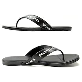 Balenciaga-NEW BALENCIAGA ROUND THONG SHOES 613845 SANDALS 38 BLACK LEATHER SHOES-Black