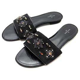 Louis Vuitton-LOUIS VUITTON SCHUHE 38 SCHWARZE LEDER- UND WILDLEDER-MULES-SANDALEN LEDERSCHUHE-Schwarz