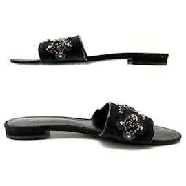 Louis Vuitton-CHAUSSURES LOUIS VUITTON 38 SANDALES MULES CUIR & DAIM NOIR LEATHER SHOES-Noir