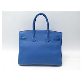 Hermès-SAC A MAIN HERMES BIRKIN 35 CABAS EN CUIR TOGO BLEU ROYAL LEATHER PURSE HAND BAG-Bleu