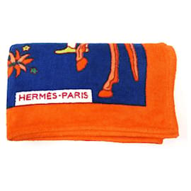 Hermès-HERMES INDIENS BEACH TOWEL ON HORSE BATH TOWEL 150 X 95 CM IN COTTON-Orange