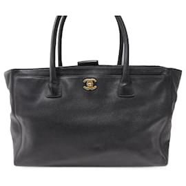 Chanel-CHANEL EXECUTIVE MM CABAS HANDBAG IN BLACK CAVIAR LEATHER HAND BAG PURSE-Black