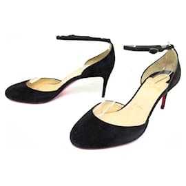 Christian Louboutin-CHRISTIAN LOUBOUTIN SCHUHE 37 SCHWARZE WILDLEDERRIEMENPUMPS-Schwarz