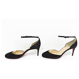 Christian Louboutin-CHRISTIAN LOUBOUTIN SCHUHE 37 SCHWARZE WILDLEDERRIEMENPUMPS-Schwarz