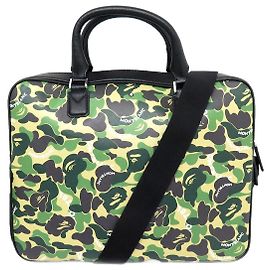NEUF SACOCHE MONTBLANC X BAPE 125347 PORTE DOCUMENTS CUIR CAMOUFLAGE BRIEFCASE Vert