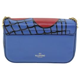 Valentino-VALENTINO Chain Shoulder Bag Leather Blue Red Auth 73198A-Red,Blue