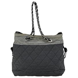 Chanel-CHANEL Matelasse Chain COCO Mark Tote Bag Canvas Gray CC Auth ac2943-Grey