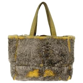 Chanel-CHANEL Tote Bag Cotton Yellow CC Auth 72183-Yellow