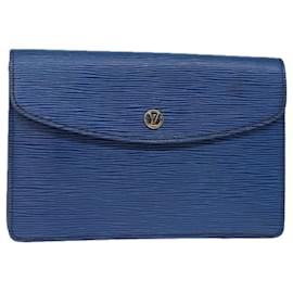 Louis Vuitton-LOUIS VUITTON Pochette Epi Montaigne 23 Bleu M52665 Auth LV 73381-Bleu