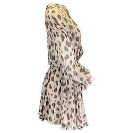 Autre Marque-Anine Bing Vestido bege multi Elliana com estampa de leopardo e manga comprida em chiffon de seda-Bege