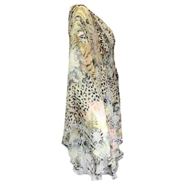 Autre Marque-Robe en soie imprimée ornée de strass multiples Camilla ivoire-Multicolore