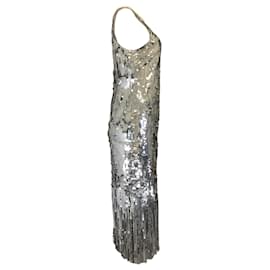 Autre Marque-Vestido / vestido com franjas de lantejoulas prata Ayala Simkhai-Prata