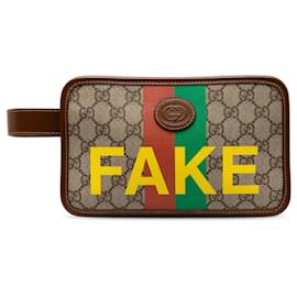 Gucci-Brown Gucci GG Supreme Fake/Not Cosmetic Pouch Clutch Bag-Brown