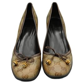 Gucci-Tacones Marrones de Lona-Marron