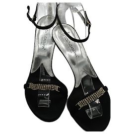 Dolce & Gabbana Schwarze Satinabsätze mit Schmucksteinen Schwarz