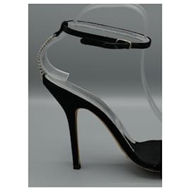 Dolce & Gabbana-Tacones Negros de Raso con Pedreria-Schwarz